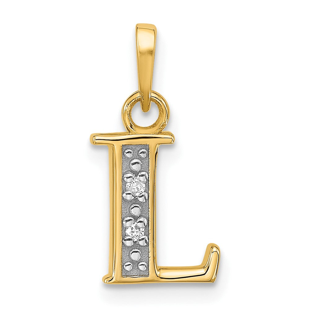 14K Yellow & Rhodium with Rhodium Diamond Letter L Initial Pendant