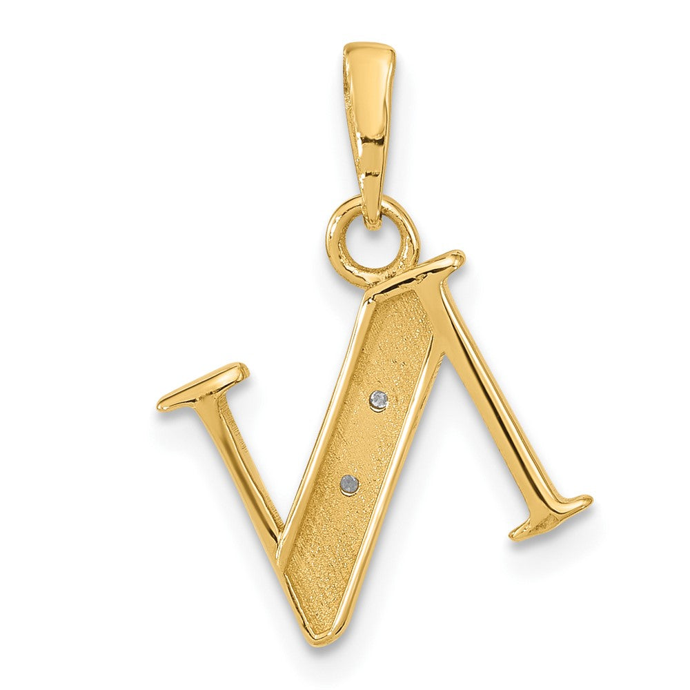 14K Yellow & Rhodium with Rhodium Diamond Letter N Initial Pendant