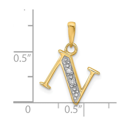 14K Yellow & Rhodium with Rhodium Diamond Letter N Initial Pendant