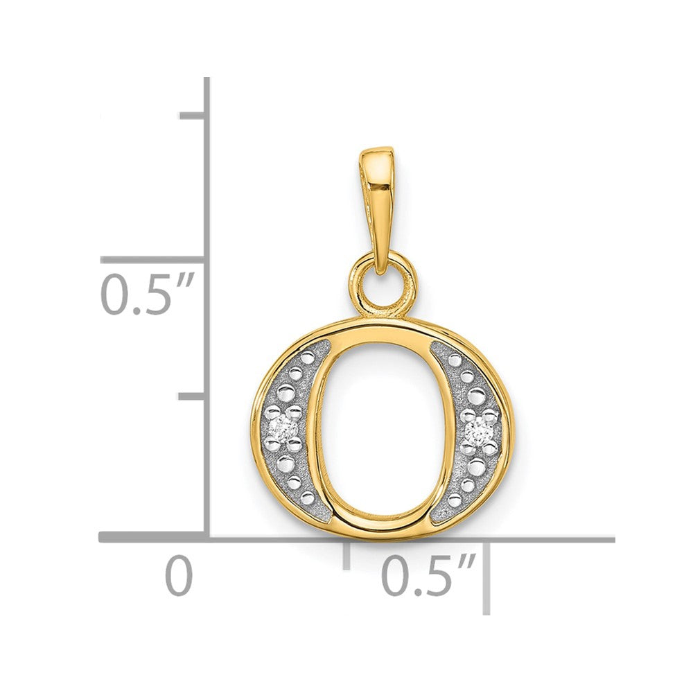 14K Yellow & Rhodium with Rhodium Diamond Letter O Initial Pendant