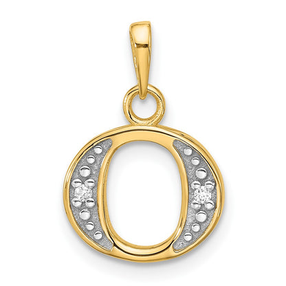 14K Yellow & Rhodium with Rhodium Diamond Letter O Initial Pendant