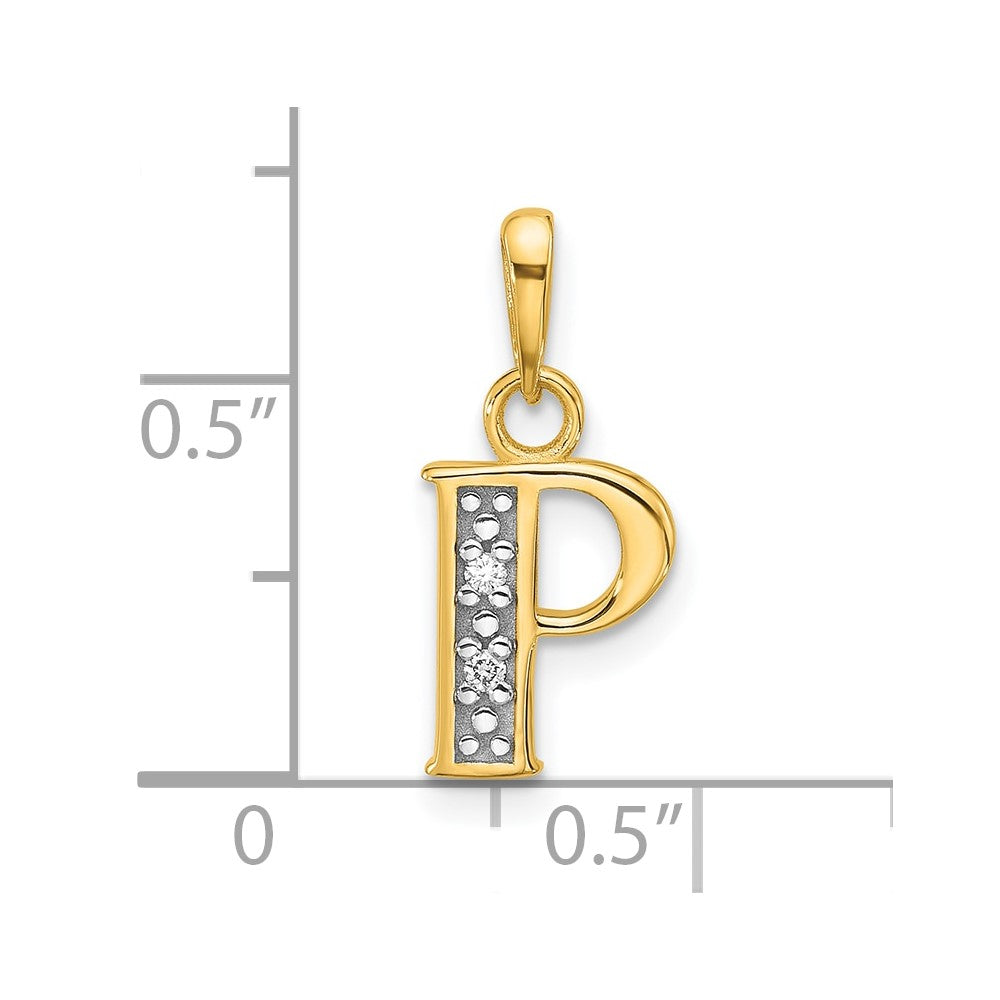 14K Yellow & Rhodium with Rhodium Diamond Letter P Initial Pendant
