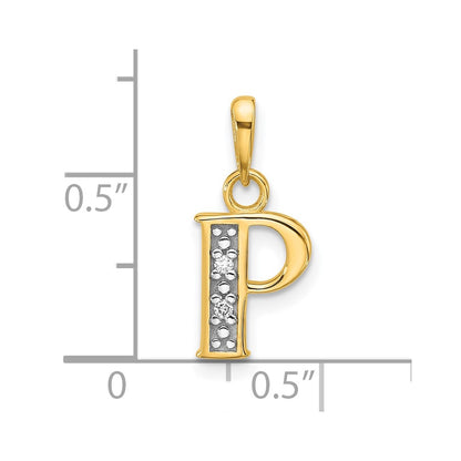 14K Yellow & Rhodium with Rhodium Diamond Letter P Initial Pendant