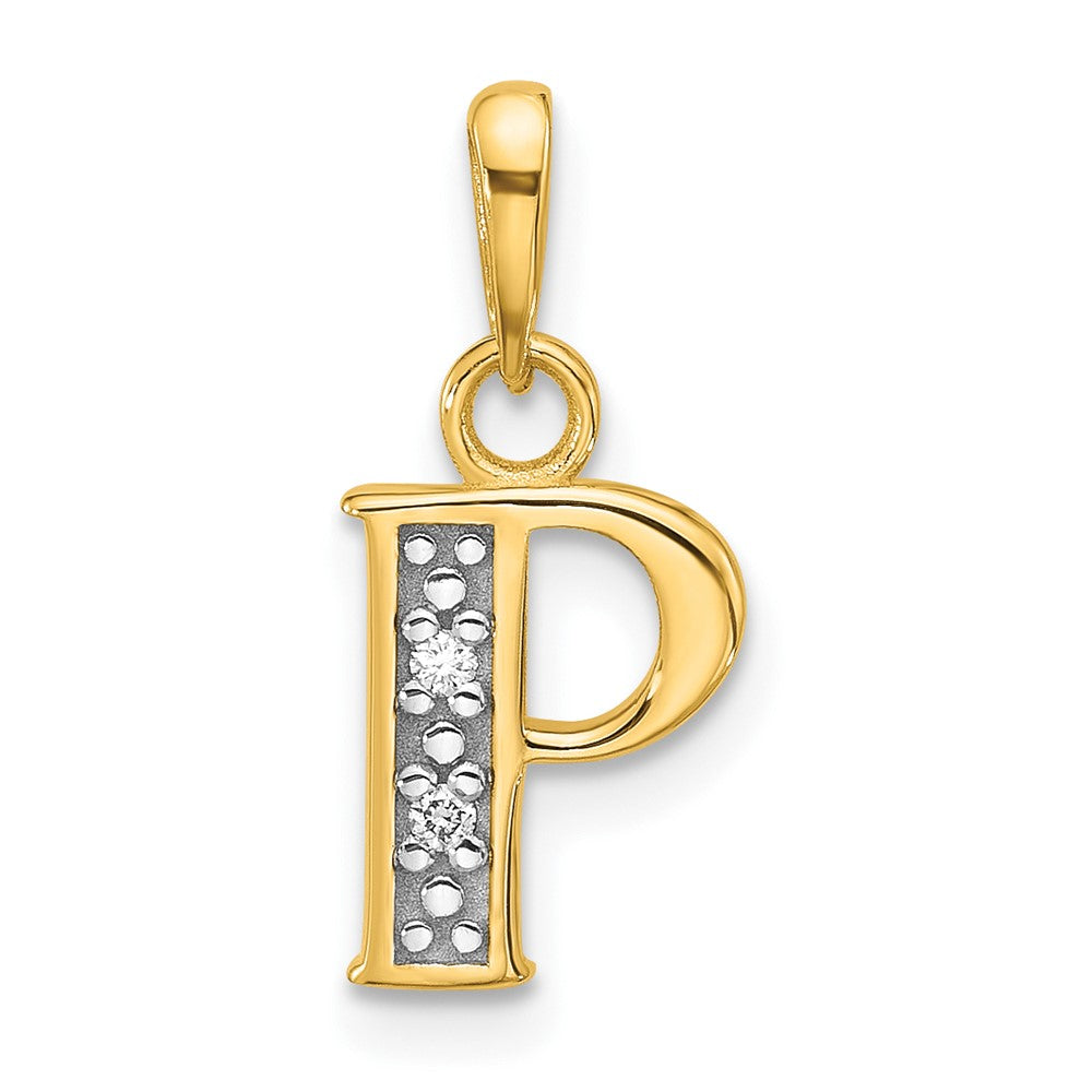 14K Yellow & Rhodium with Rhodium Diamond Letter P Initial Pendant