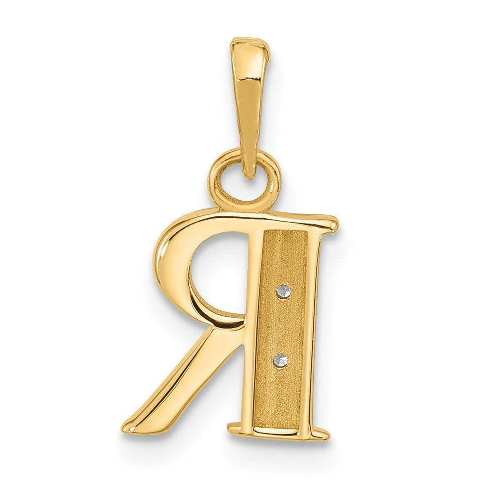 14K Yellow & Rhodium with Rhodium Diamond Letter R Initial Pendant