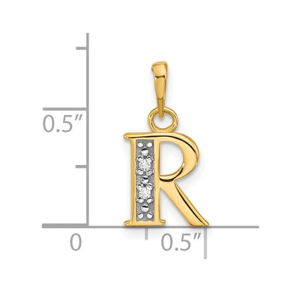 14K Yellow & Rhodium with Rhodium Diamond Letter R Initial Pendant