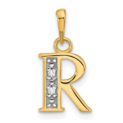 14K Yellow & Rhodium with Rhodium Diamond Letter R Initial Pendant
