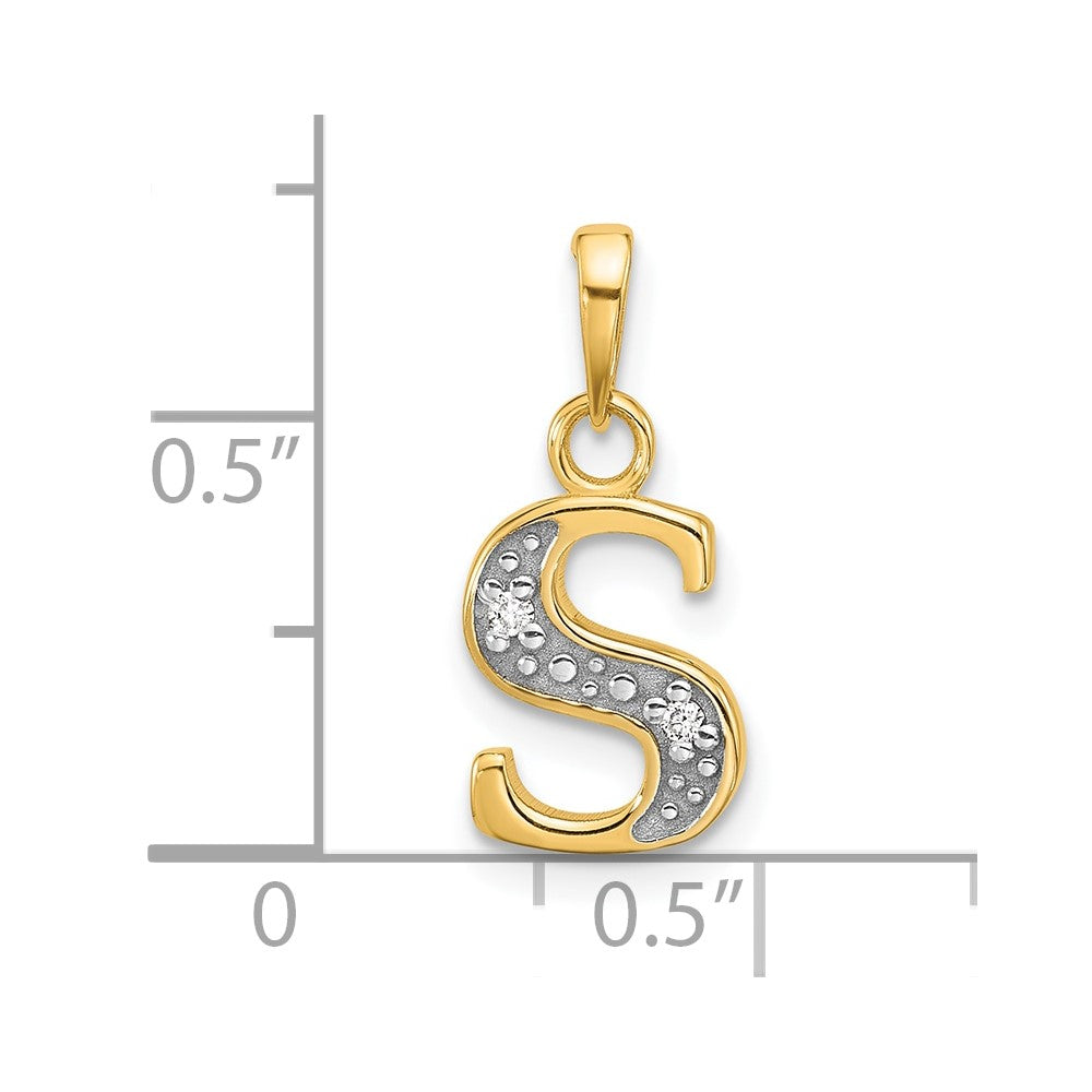 14K Yellow & Rhodium with Rhodium Diamond Letter S Initial Pendant