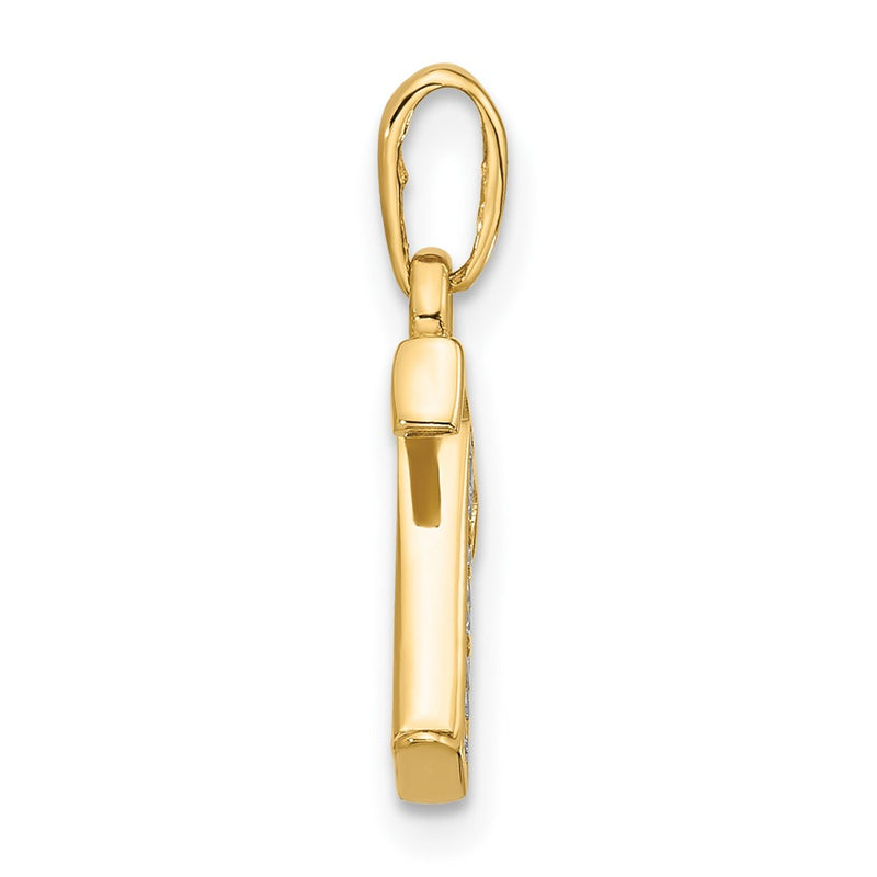 14K Yellow & Rhodium with Rhodium Diamond Letter T Initial Pendant