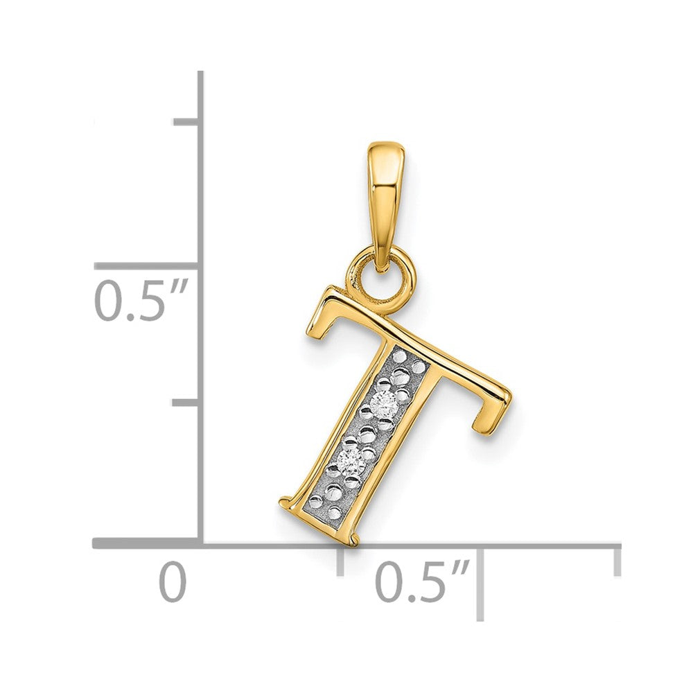14K Yellow & Rhodium with Rhodium Diamond Letter T Initial Pendant