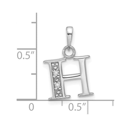 14K White Gold Diamond Letter H Initial Pendant