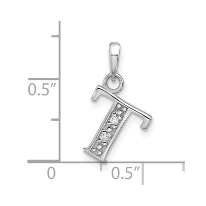 14K White Gold Diamond Letter T Initial Pendant