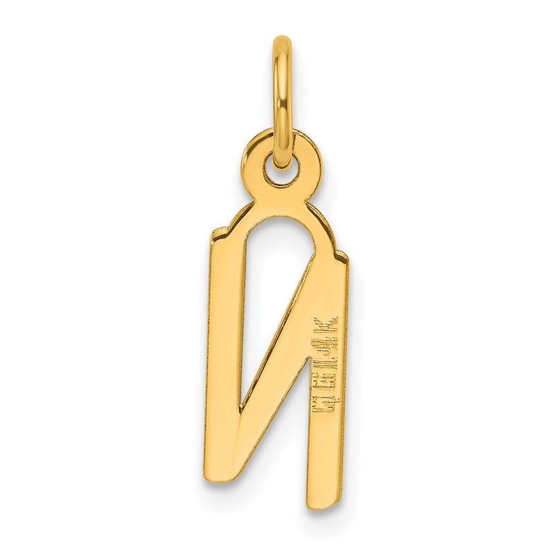 14K Yellow Gold Slanted Block Letter N Initial Charm