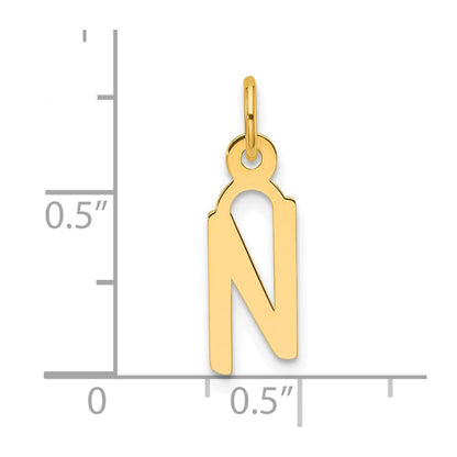 14K Yellow Gold Slanted Block Letter N Initial Charm