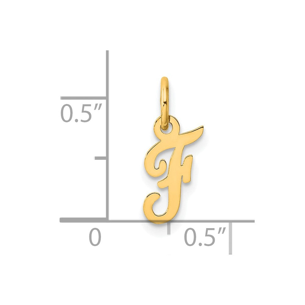 14K Yellow Gold Small Script Letter F Initial Charm