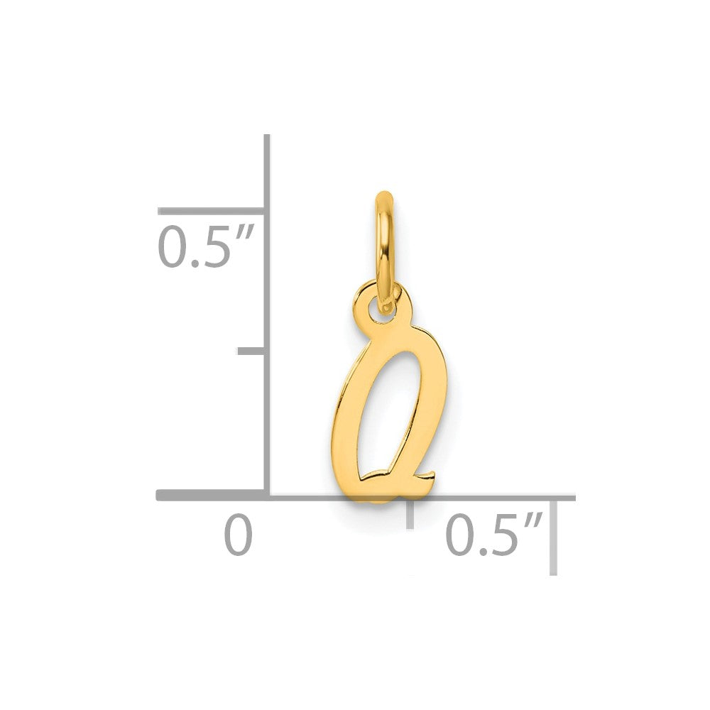14K Yellow Gold Small Script Letter Q Initial Charm