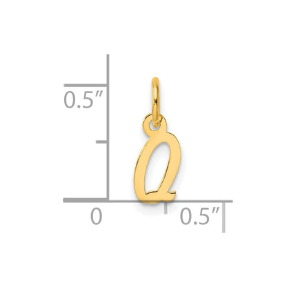 14K Yellow Gold Small Script Letter Q Initial Charm
