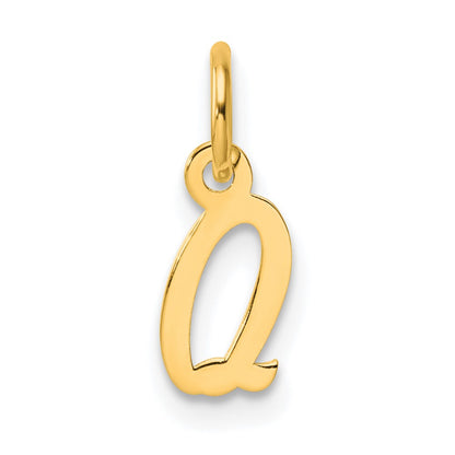 14K Yellow Gold Small Script Letter Q Initial Charm