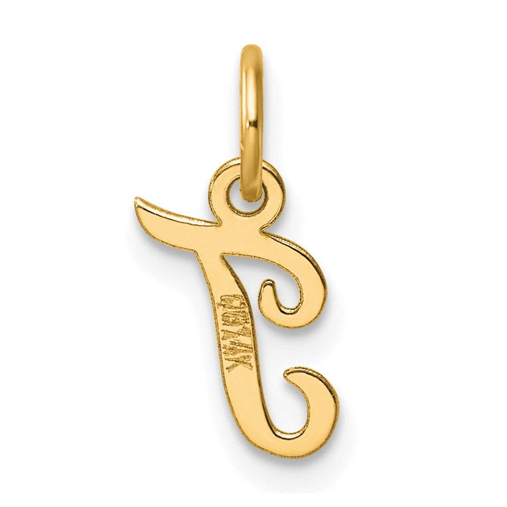 14K Yellow Gold Small Script Letter T Initial Charm