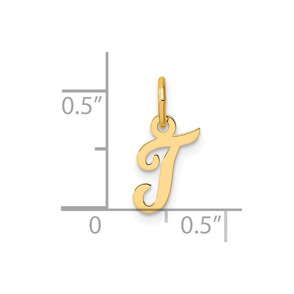 14K Yellow Gold Small Script Letter T Initial Charm