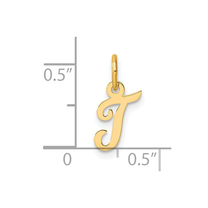 14K Yellow Gold Small Script Letter T Initial Charm