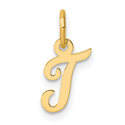 14K Yellow Gold Small Script Letter T Initial Charm