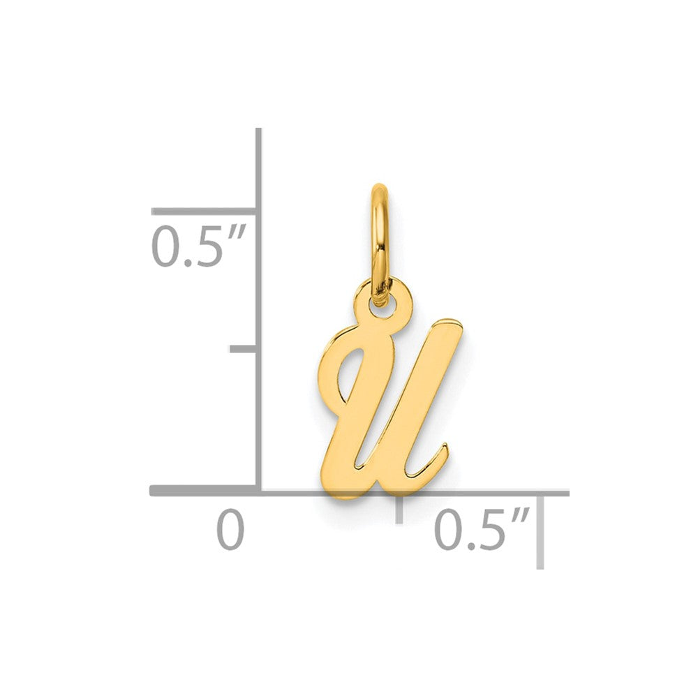 14K Yellow Gold Small Script Letter U Initial Charm