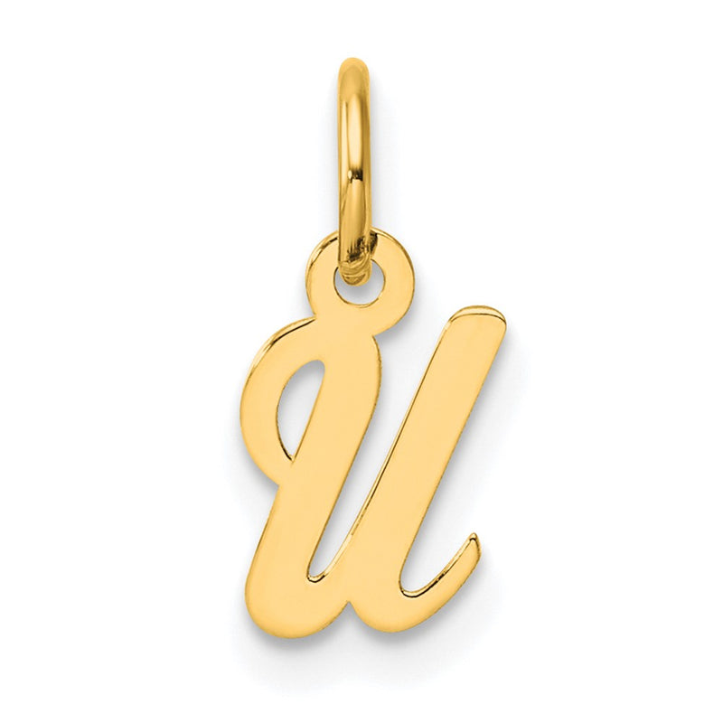 14K Yellow Gold Small Script Letter U Initial Charm
