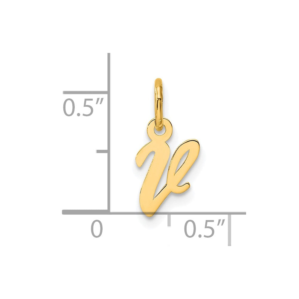 14K Yellow Gold Small Script Letter V Initial Charm