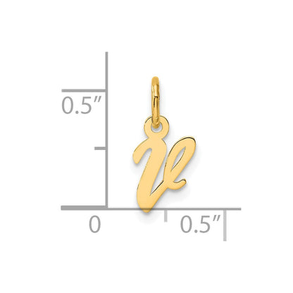 14K Yellow Gold Small Script Letter V Initial Charm