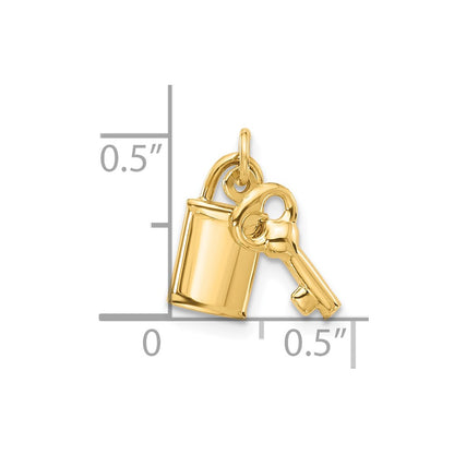 14K Yellow Gold Polished Lock and Key Pendant