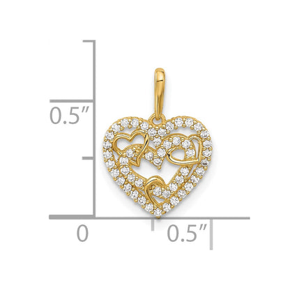 14K Yellow Gold Polished CZ Heart Pendant