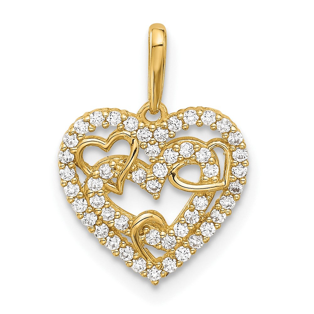 14K Yellow Gold Polished CZ Heart Pendant