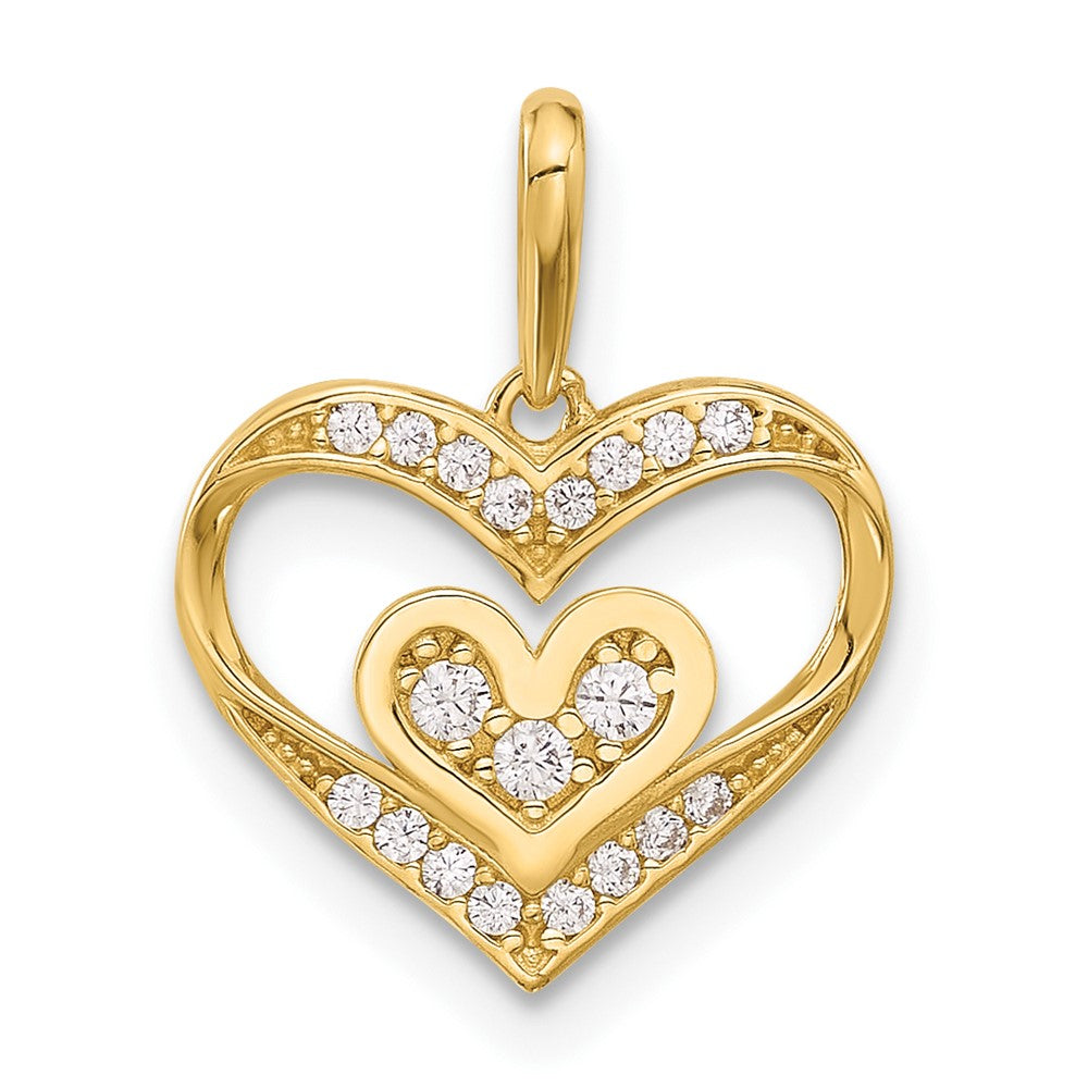 14K Yellow Gold Polished CZ Heart Pendant