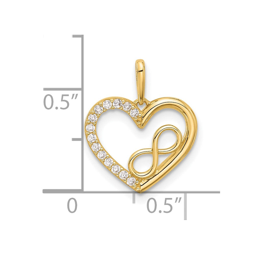 14K Yellow Gold Polished CZ Heart W/infinity Pendant