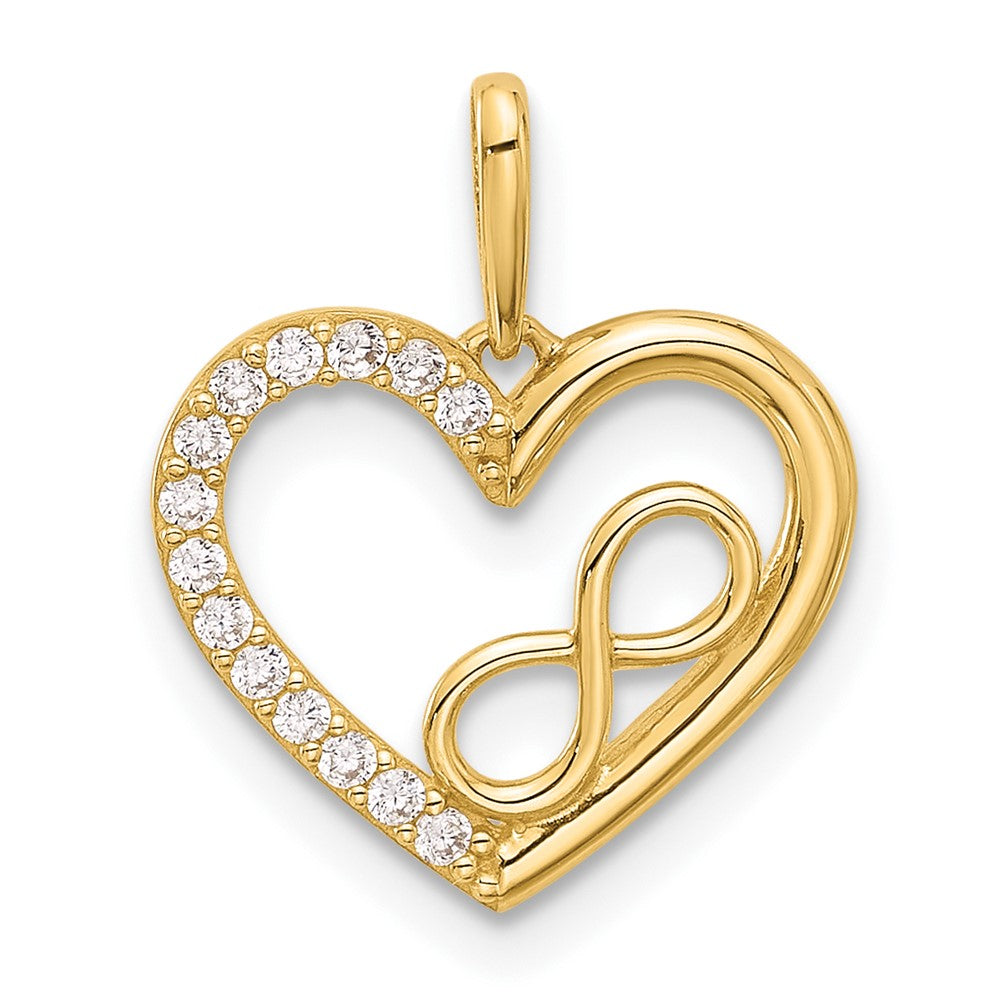 14K Yellow Gold Polished CZ Heart W/infinity Pendant