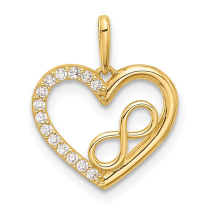 14K Yellow Gold Polished CZ Heart W/infinity Pendant