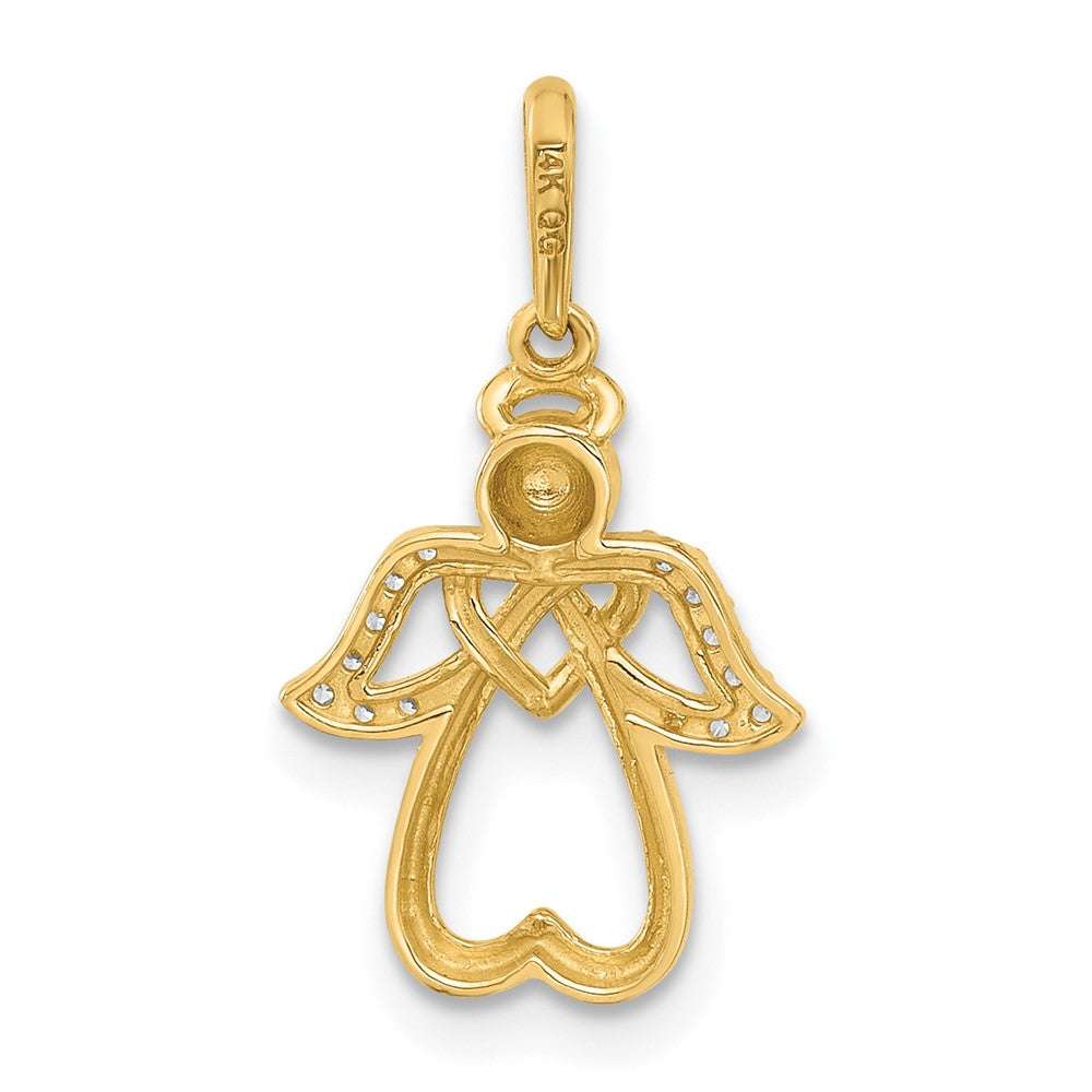 14K Yellow Gold Polished CZ Angel Pendant