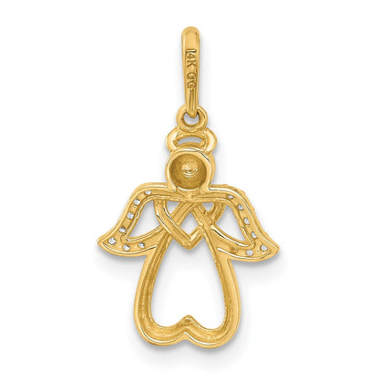 14K Yellow Gold Polished CZ Angel Pendant