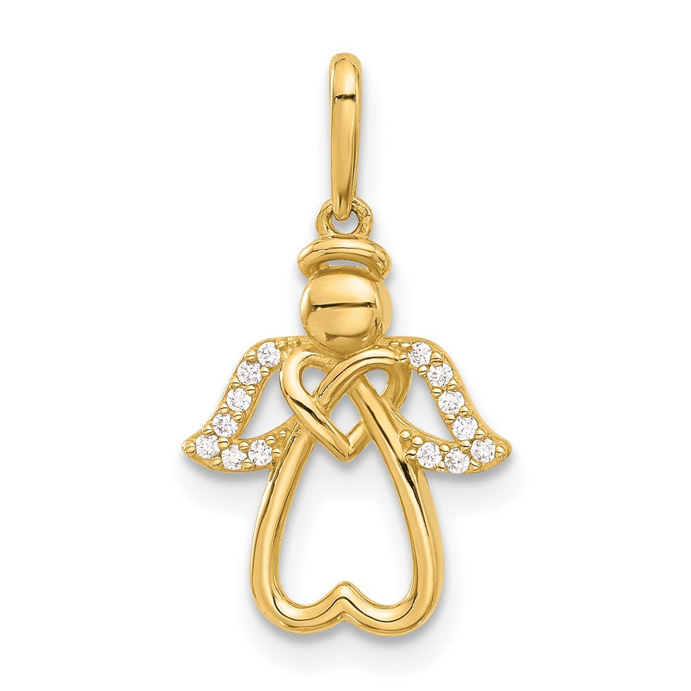 14K Yellow Gold Polished CZ Angel Pendant