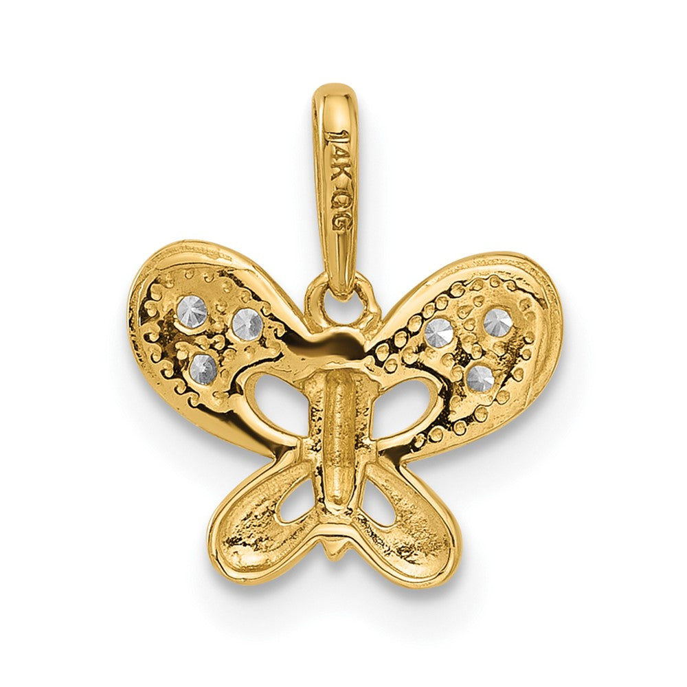 14K Yellow Gold Polished CZ Butterfly Pendant