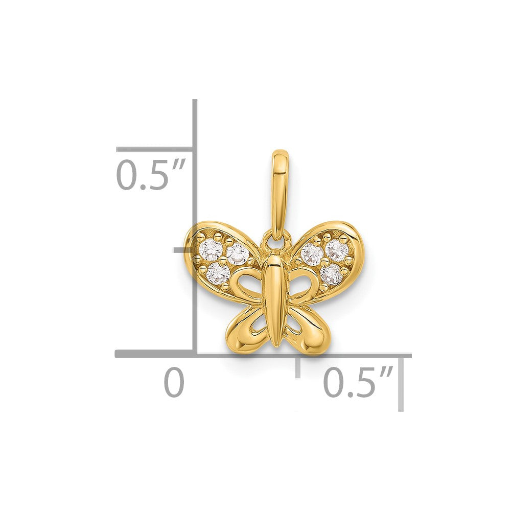 14K Yellow Gold Polished CZ Butterfly Pendant