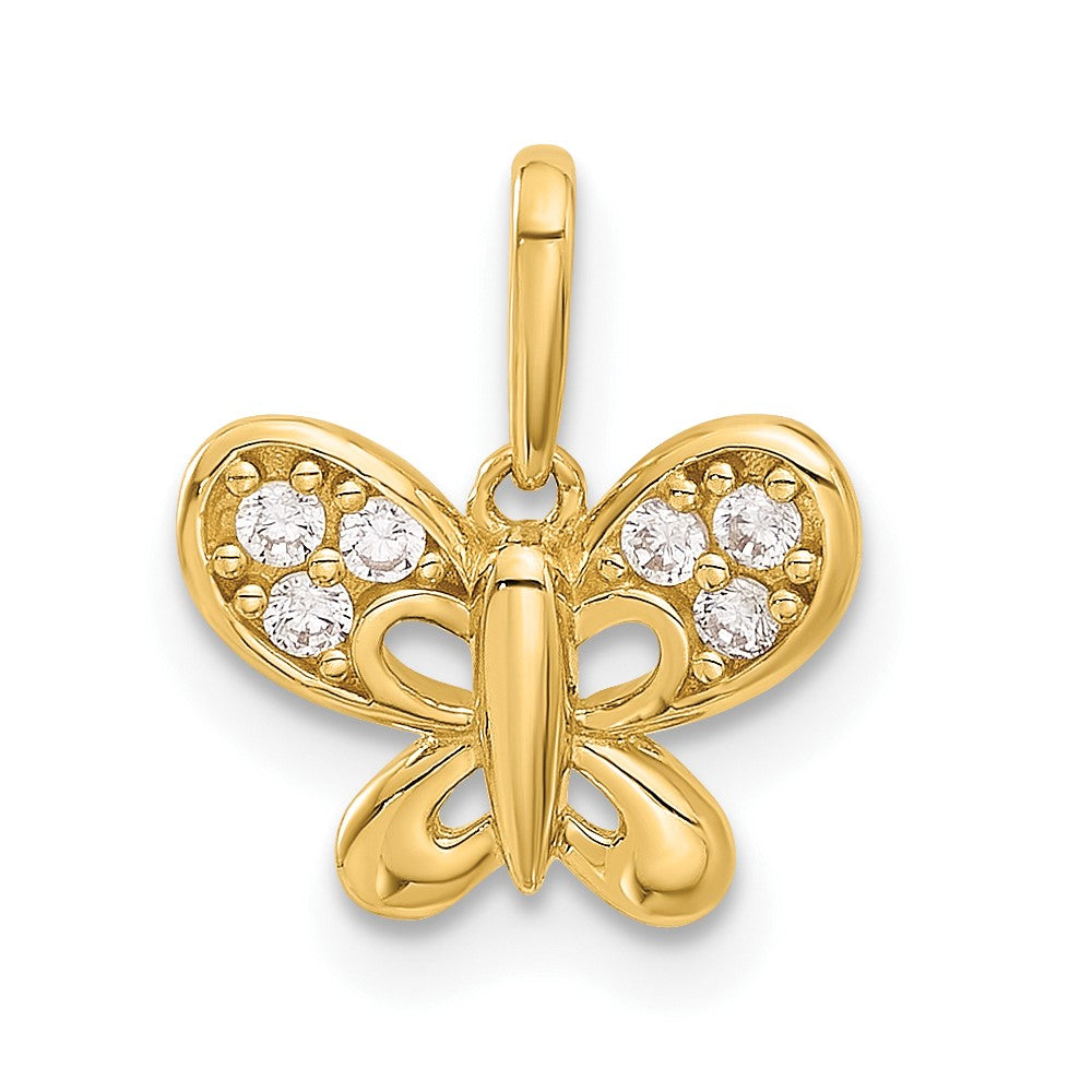 14K Yellow Gold Polished CZ Butterfly Pendant