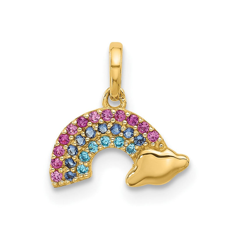 14K Yellow Gold Polished Multi-Color CZ Rainbow Pendant