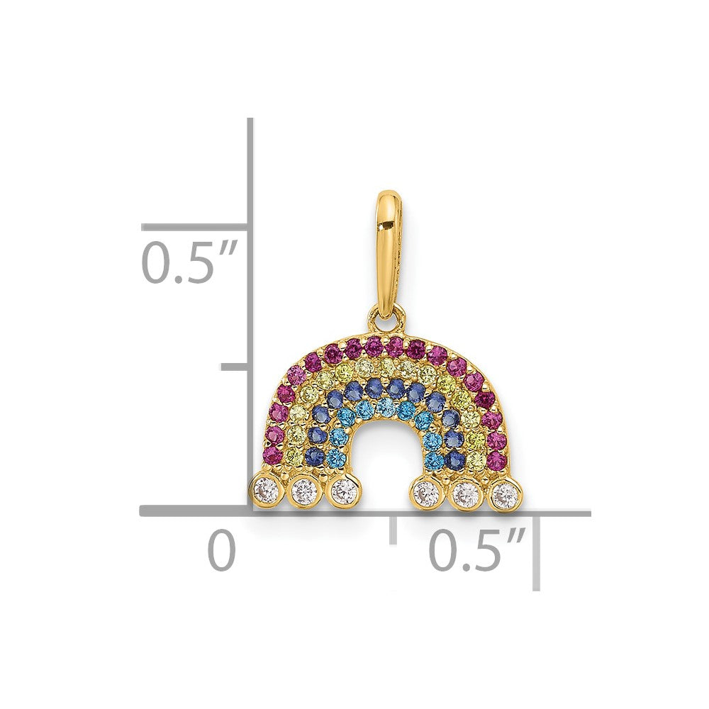 14K Yellow Gold Polished CZ Rainbow and Clouds Pendant