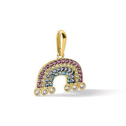 14K Yellow Gold Polished CZ Rainbow and Clouds Pendant