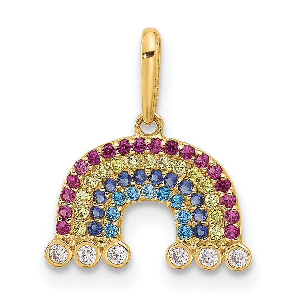14K Yellow Gold Polished CZ Rainbow and Clouds Pendant