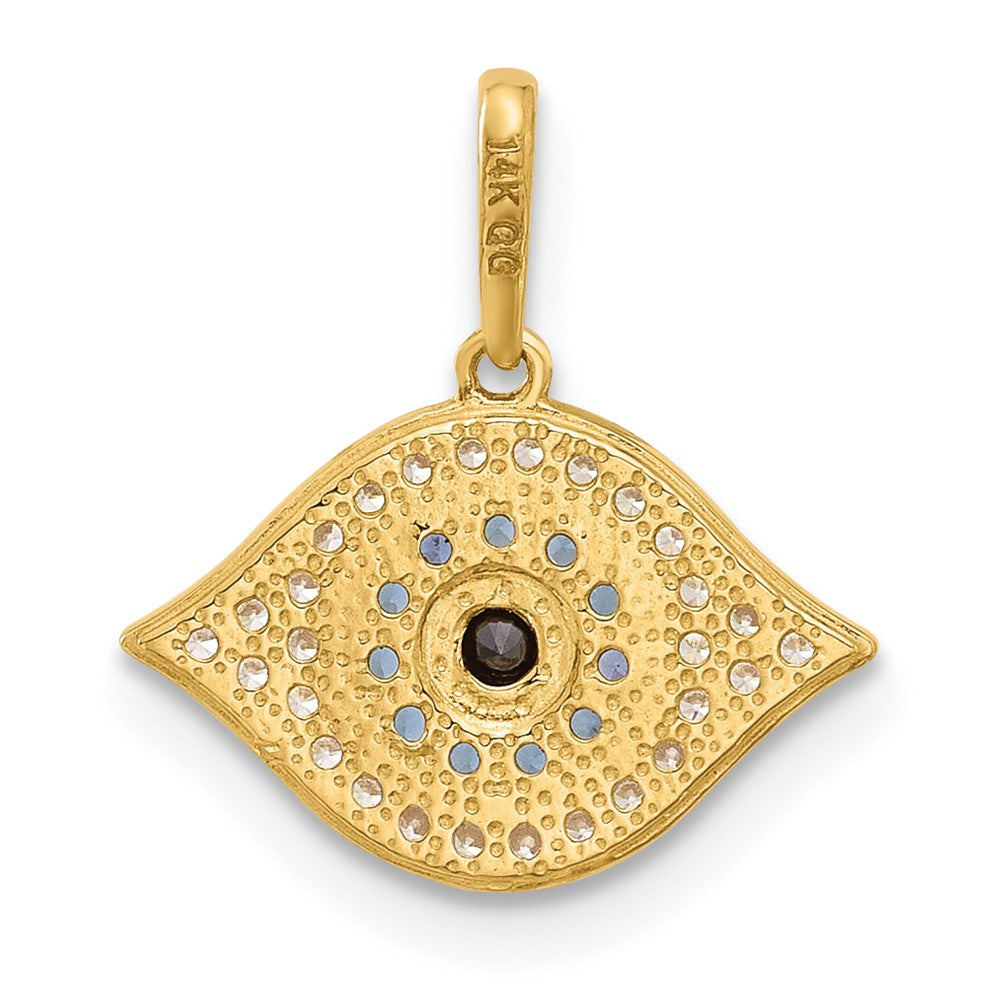 14K Yellow Gold Polished Multi-Color CZ Evil Eye Pendant
