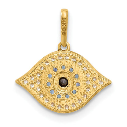 14K Yellow Gold Polished Multi-Color CZ Evil Eye Pendant