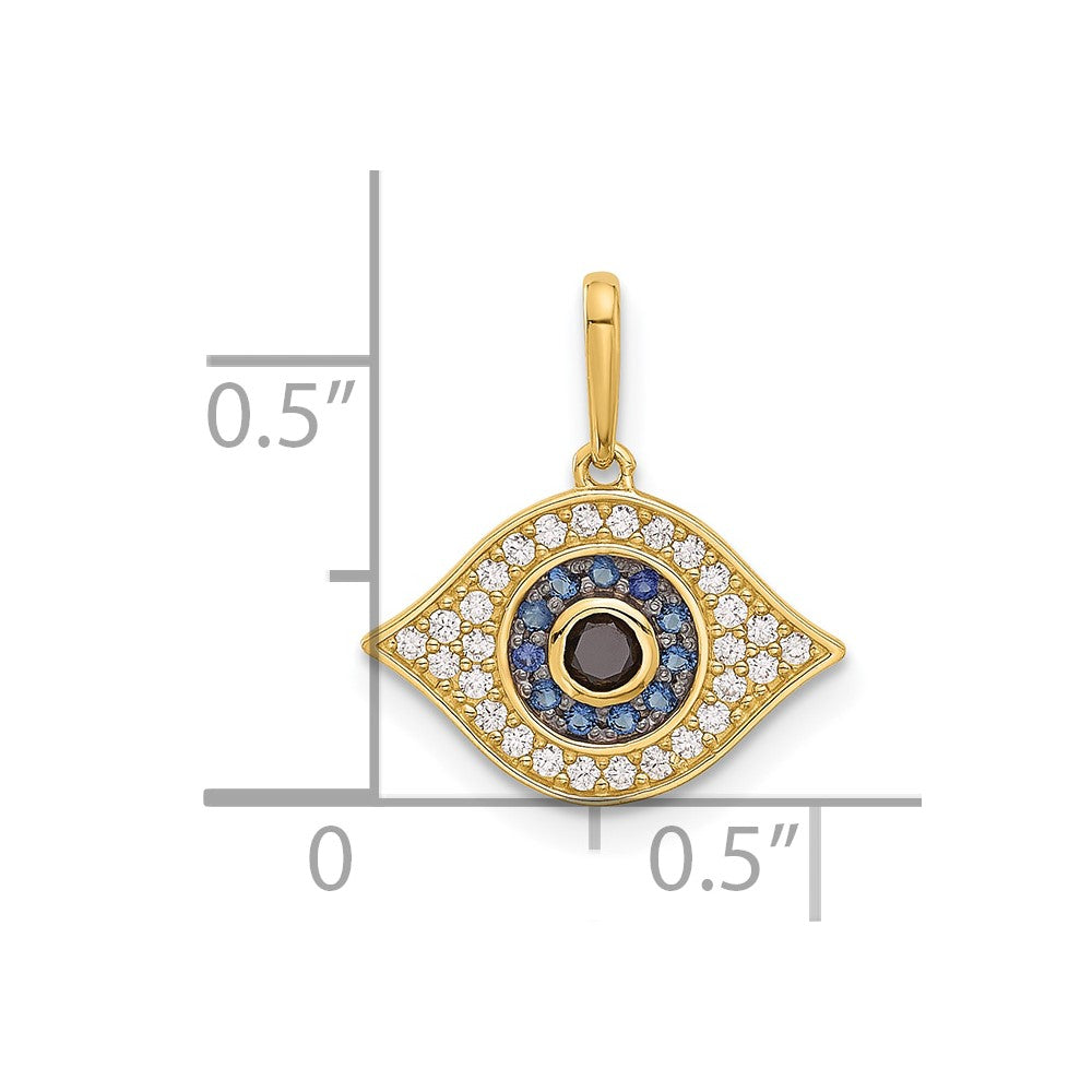 14K Yellow Gold Polished Multi-Color CZ Evil Eye Pendant